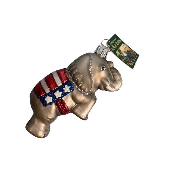 Old World Christmas Patriotic Elephant Ornament 4.5" Glass Glittered - Picture 2 of 4